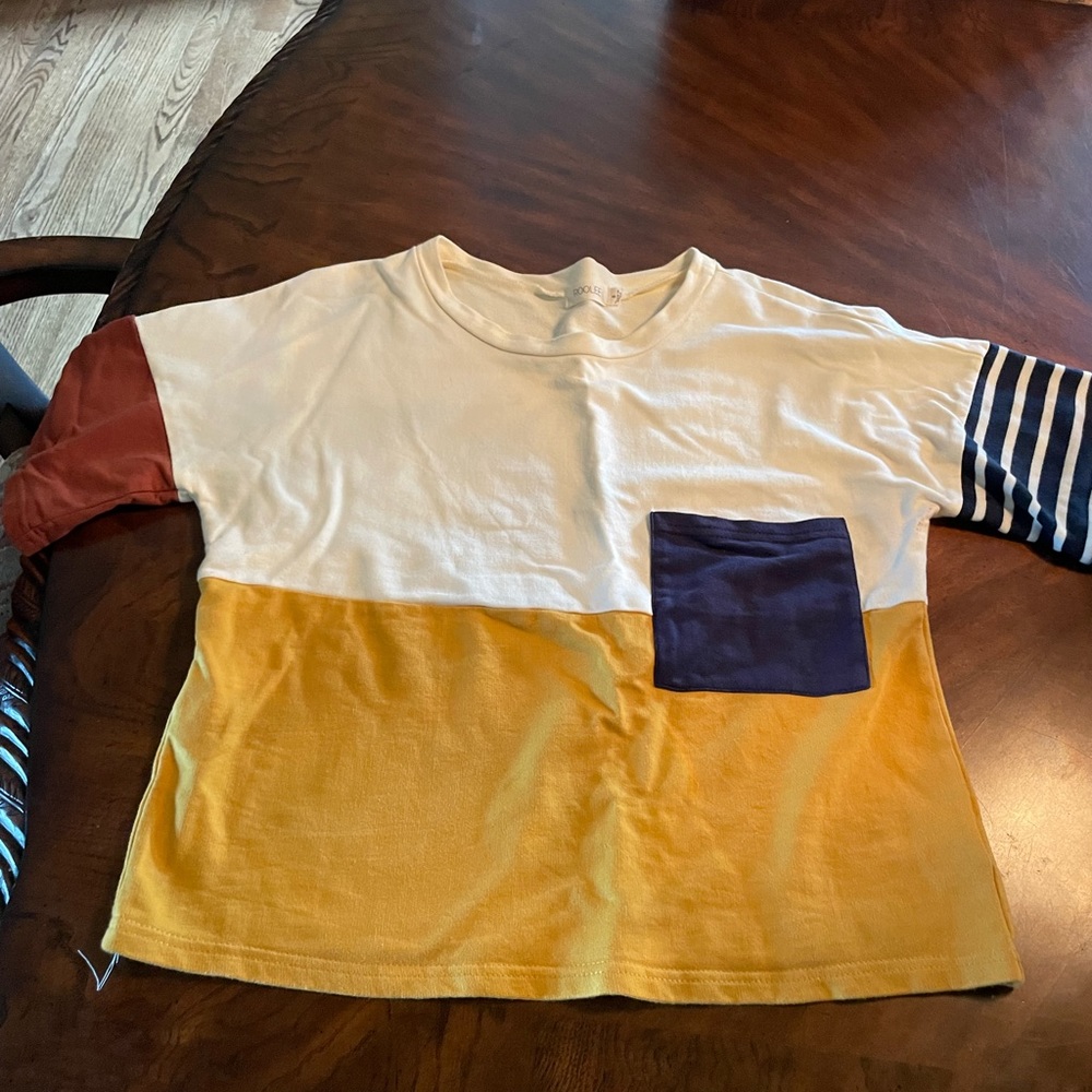 Ladies multi colored funky short sleeve shirt  sz S